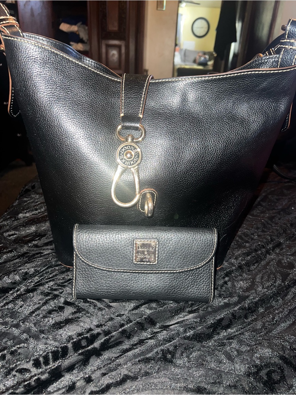 Dooney & Bourke Black Pebbled Leather Shoulder Bag with Wallet